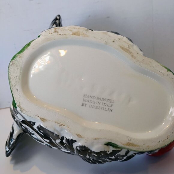 Vtg Bresolin Ceramic Turkey Soup Tureen w/ Ladle Hand Painted Italy -HAS A CRACK - Picture 13 of 13